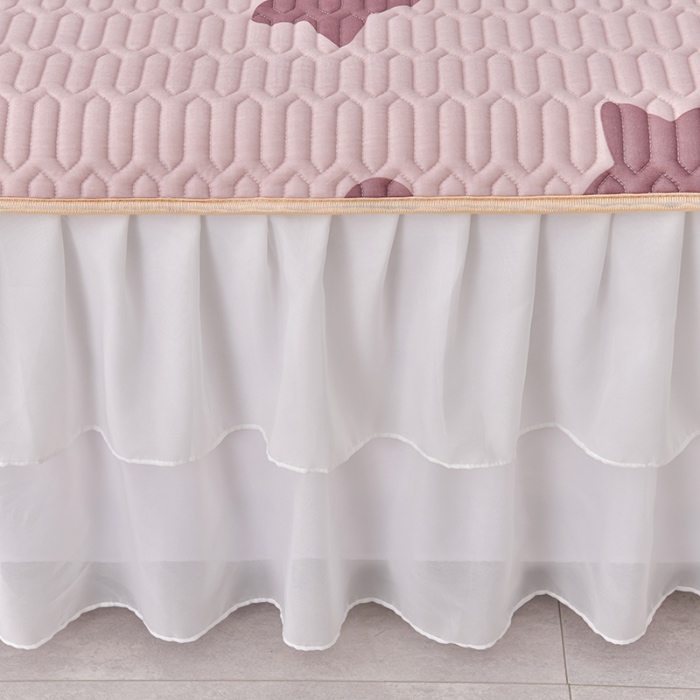 91家纺网 家纺一手货源 找家纺 民新家纺 2024新款凉感丝乳胶床裙凉席 小星星-豆沙