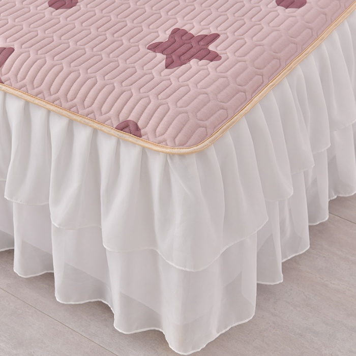 91家纺网 家纺一手货源 找家纺 民新家纺 2024新款凉感丝乳胶床裙凉席 小星星-豆沙