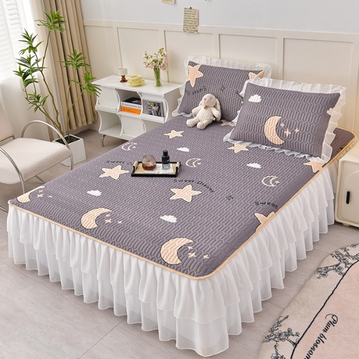 91家纺网 家纺一手货源 找家纺 民新家纺 2024新款凉感丝乳胶床裙凉席 星空-灰