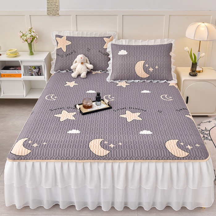 91家纺网 家纺一手货源 找家纺 民新家纺 2024新款凉感丝乳胶床裙凉席 星空-灰