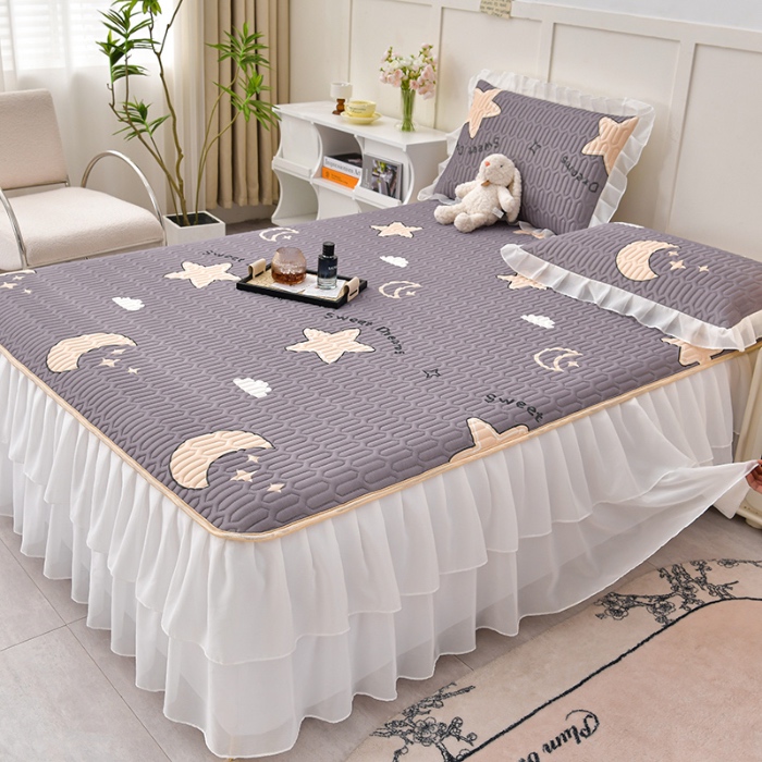 91家纺网 家纺一手货源 找家纺 民新家纺 2024新款凉感丝乳胶床裙凉席 星空-灰