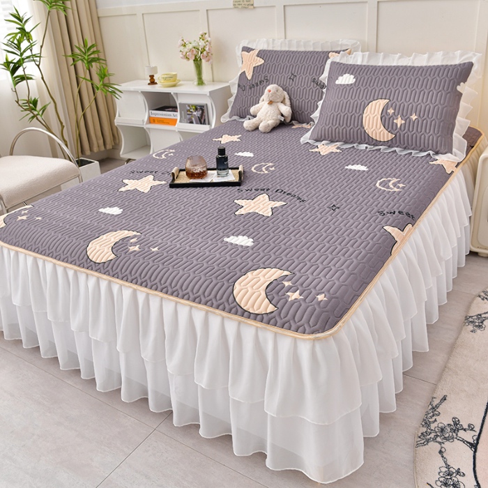 91家纺网 家纺一手货源 找家纺 民新家纺 2024新款凉感丝乳胶床裙凉席 星空-灰