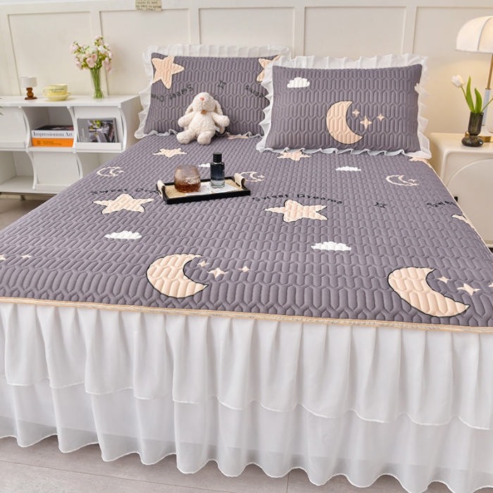 91家纺网 家纺一手货源 找家纺 民新家纺 2024新款凉感丝乳胶床裙凉席 星空-灰