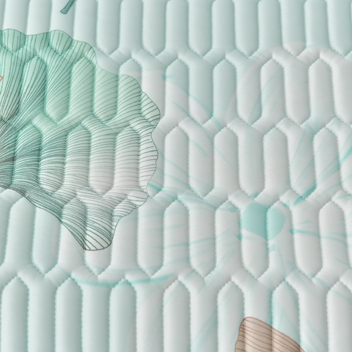 91家纺网 家纺一手货源 找家纺 民新家纺 2024新款凉感丝乳胶床裙凉席 银杏叶浅兰