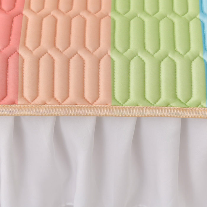 91家纺网 家纺一手货源 找家纺 民新家纺 2024新款凉感丝乳胶床裙凉席 雨后彩虹