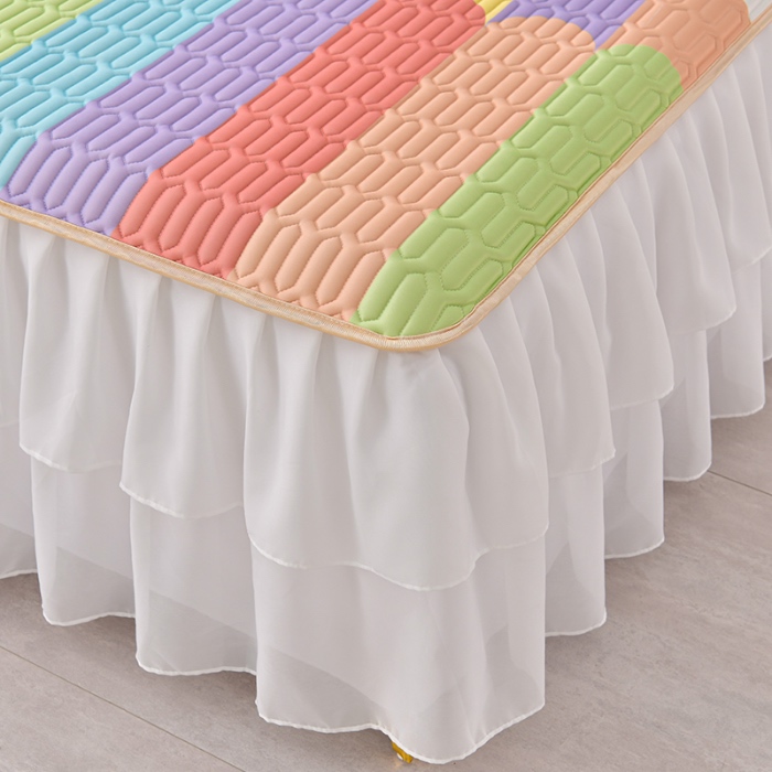 91家纺网 家纺一手货源 找家纺 民新家纺 2024新款凉感丝乳胶床裙凉席 雨后彩虹