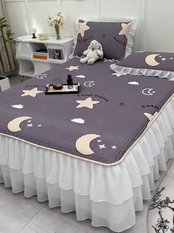 91家纺网 家纺一手货源 找家纺 民新家纺 2024新款凉感丝乳胶床裙凉席 星空-灰