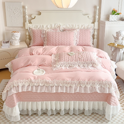 91家纺网 家纺一手货源 找家纺 （总）2025新款A类糯小棉法式蕾丝雪纺床盖三件套 法式花边夏被四件套空调被单薄被子爱丽丝系列 