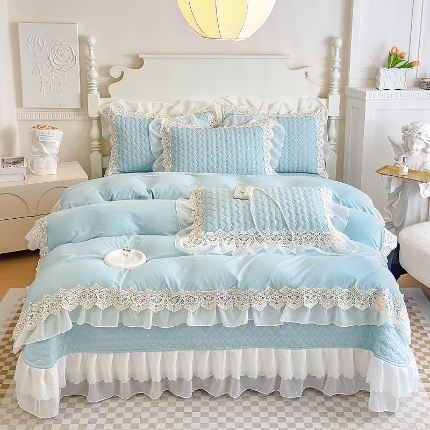 91家纺网 家纺一手货源 找家纺 （总）2025新款A类糯小棉法式蕾丝雪纺床盖三件套 法式花边夏被四件套空调被单薄被子爱丽丝系列 