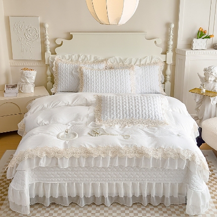 91家纺网 家纺一手货源 找家纺 （总）2025新款A类糯小棉法式蕾丝雪纺床盖三件套 法式花边夏被四件套空调被单薄被子爱丽丝系列 