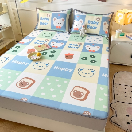 91家纺网 家纺一手货源 找家纺 （总）九花鹿 2024新款A类碳光冰丝凉席床笠款三件套四件套