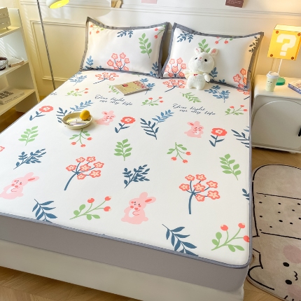 91家纺网 家纺一手货源 找家纺 （总）九花鹿 2024新款A类碳光冰丝凉席床笠款三件套四件套