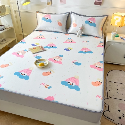 91家纺网 家纺一手货源 找家纺 九花鹿 2024新款A类碳光冰丝凉席床笠款三件套四件套 床笠款-大家庭