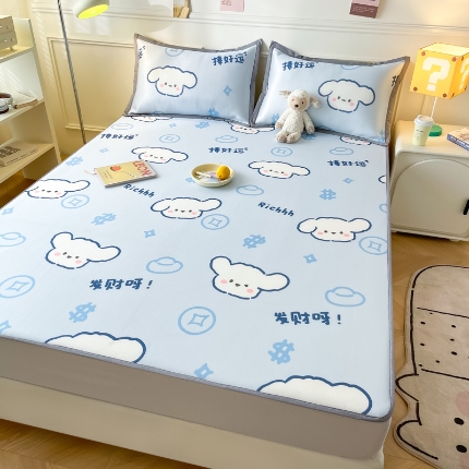 91家纺网 家纺一手货源 找家纺 九花鹿 2024新款A类碳光冰丝凉席床笠款三件套四件套 床笠款-发财狗