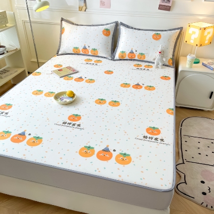 91家纺网 家纺一手货源 找家纺 九花鹿 2024新款A类碳光冰丝凉席床笠款三件套四件套 床笠款-好柿发生