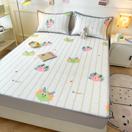 91家纺网 家纺一手货源 找家纺 九花鹿 2024新款A类碳光冰丝凉席床笠款三件套四件套 床笠款-龍达达