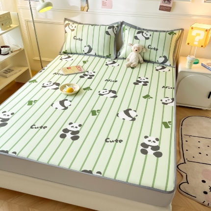 91家纺网 家纺一手货源 找家纺 （总）九花鹿 2024新款A类碳光冰丝凉席床笠款三件套四件套