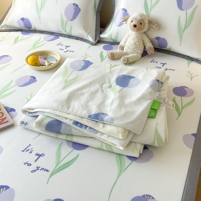 91家纺网 家纺一手货源 找家纺 九花鹿 2024新款A类碳光冰丝凉席三件套四件套紫色小花