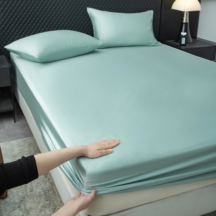 91家纺网 家纺一手货源 找家纺 简宜家居 2025新款60支兰精天丝单品床笠 柔肌-水绿