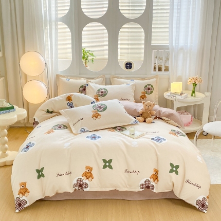 91家纺网 家纺一手货源 找家纺 （总）直播2024新款斜纹磨毛印花四件套植物羊绒套件