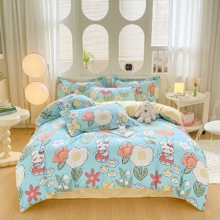 91家纺网 家纺一手货源 找家纺 （总）直播2024新款斜纹磨毛印花四件套植物羊绒套件