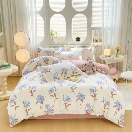 91家纺网 家纺一手货源 找家纺 （总）直播2024新款斜纹磨毛印花四件套植物羊绒套件