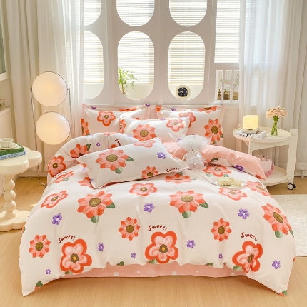 91家纺网 家纺一手货源 找家纺 （总）直播2024新款斜纹磨毛印花四件套植物羊绒套件