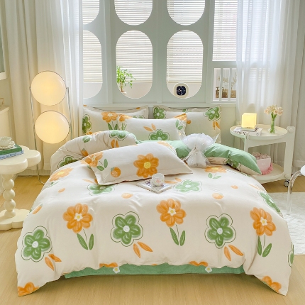 91家纺网 家纺一手货源 找家纺 （总）直播2024新款斜纹磨毛印花四件套植物羊绒套件