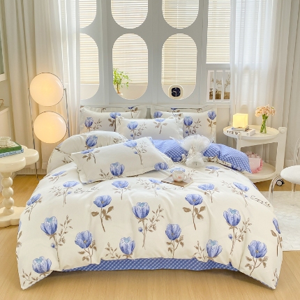 91家纺网 家纺一手货源 找家纺 （总）直播2024新款斜纹磨毛印花四件套植物羊绒套件