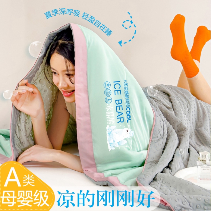 91家纺网 家纺一手货源 找家纺 （总）【苏东来】2024年烫画印花贴画凉感丝冰豆豆被夏被被子夏凉被空调被凉豆豆被小竺棉泡泡棉双层纱纯棉夏被四件套