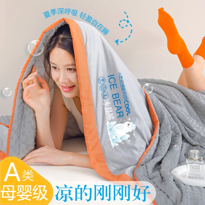 91家纺网 家纺一手货源 找家纺 （总）【苏东来】2024年烫画印花贴画凉感丝冰豆豆被夏被被子夏凉被空调被凉豆豆被小竺棉泡泡棉双层纱纯棉夏被四件套