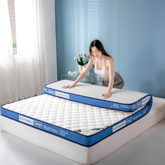 91家纺网 家纺一手货源 找家纺 顺发床垫 2025新款字母边记忆海绵乳胶床垫 菱形白（蓝）