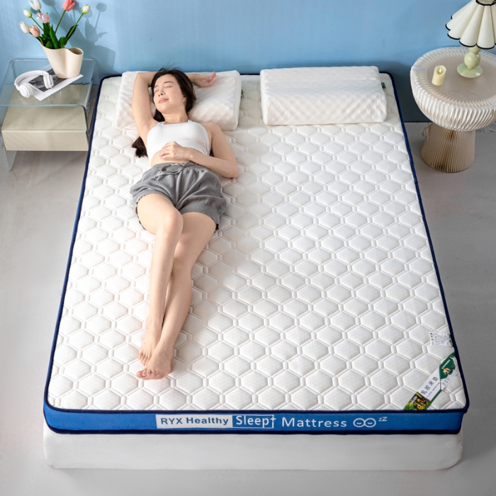 91家纺网 家纺一手货源 找家纺 顺发床垫 2025新款字母边记忆海绵乳胶床垫 菱形白（蓝）