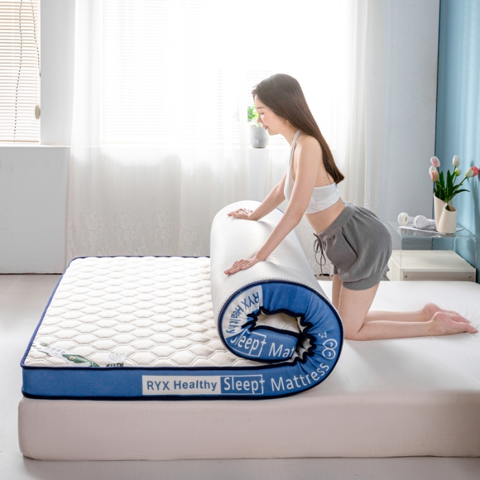 91家纺网 家纺一手货源 找家纺 顺发床垫 2025新款字母边记忆海绵乳胶床垫 菱形白（蓝）