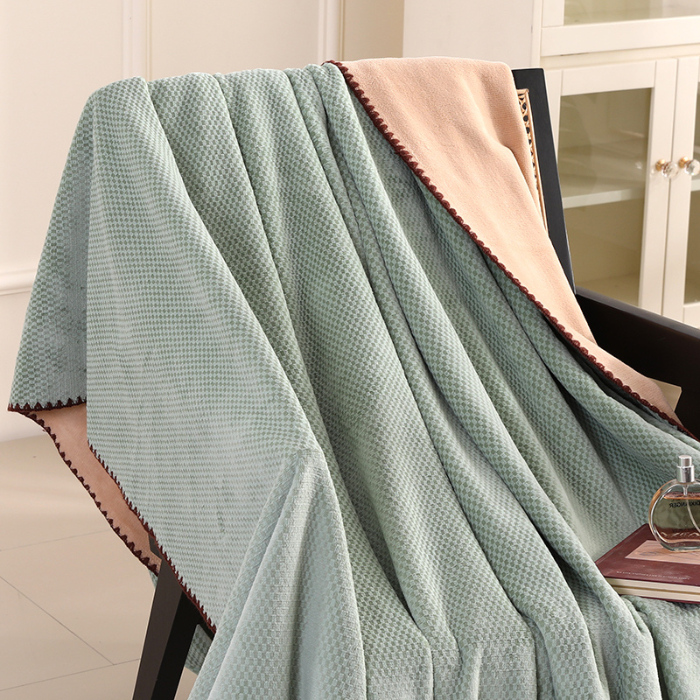 91家纺网 家纺一手货源 找家纺 芸锦豪 2024新款 锦绒提花&牛奶绒多功能盖毯毛毯 抹茶绿