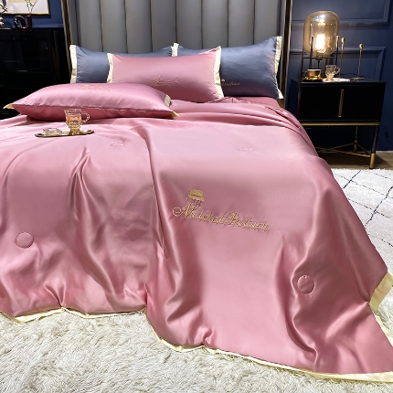 91家纺网 家纺一手货源 找家纺 （总）7经年 2025新款纯色水洗真丝夏被四件套 直播爆款