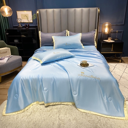 91家纺网 家纺一手货源 找家纺 （总）7经年 2025新款纯色水洗真丝夏被四件套 直播爆款