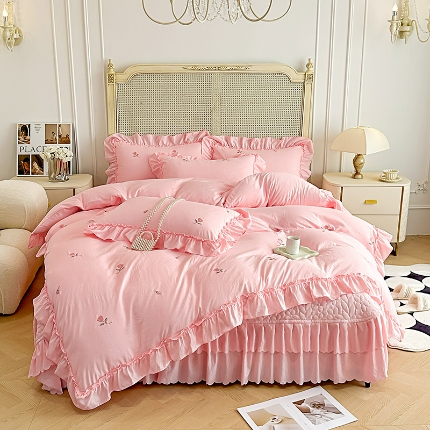 （总）苏米娜2024小红书多巴胺ins风法式小香风糯小棉散点玫瑰床盖款四件套水洗棉纯棉全棉夏被四件套