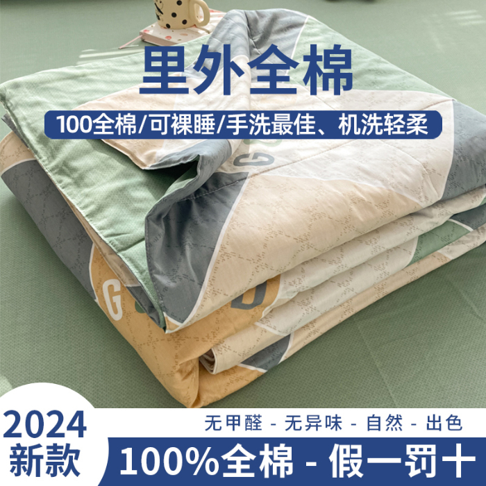 91家纺网 家纺一手货源 找家纺 帕拉美拉 2024新款全棉棉花夏被春秋被四件套 街角咖啡-绿