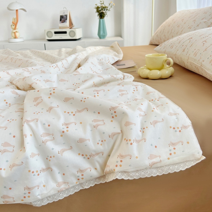 91家纺网 家纺一手货源 找家纺 柠馨 2024新款全棉夏被套件随心配系列 鹅摆摆