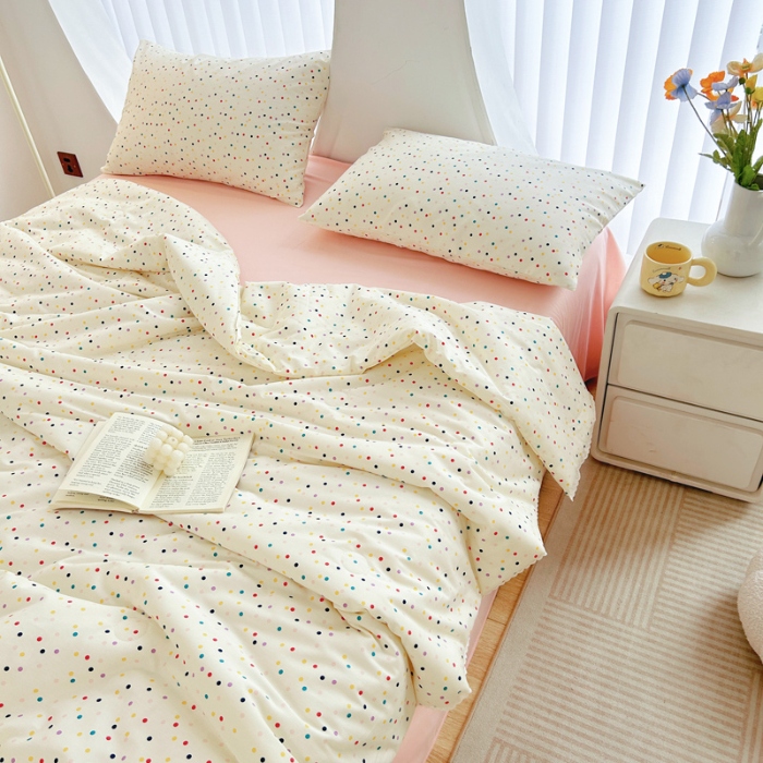 91家纺网 家纺一手货源 找家纺 柠馨 2024新款全棉夏被套件随心配系列 点点