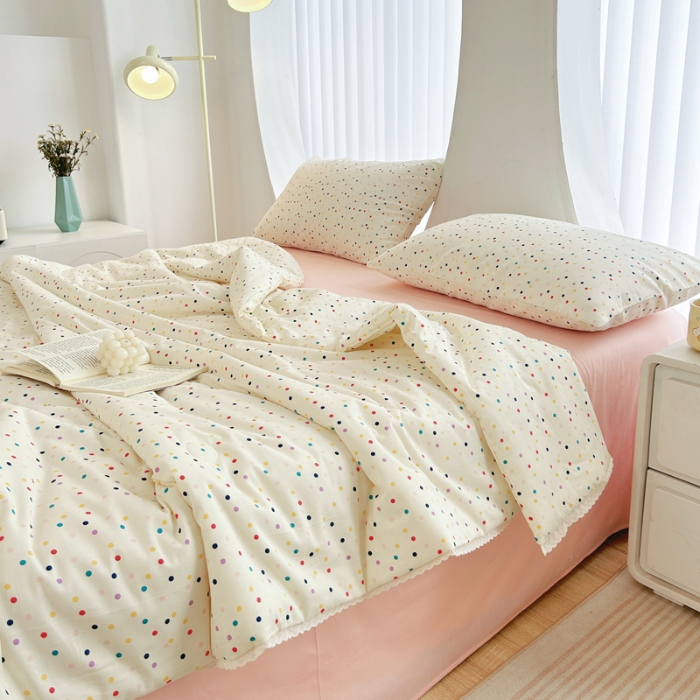 91家纺网 家纺一手货源 找家纺 柠馨 2024新款全棉夏被套件随心配系列 点点