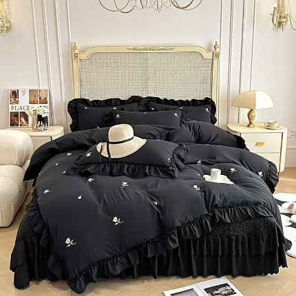 91家纺网 家纺一手货源 找家纺 2025小红书多巴胺ins风法式小香风糯小棉散点玫瑰床盖款四件套水洗棉纯棉全棉夏被四件套