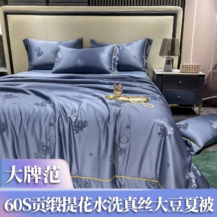 91家纺网 家纺一手货源 找家纺 （总）2经年：2025年潮流熊60S贡缎提花水洗真丝冰丝天丝大豆夏被四件套直播爆款
