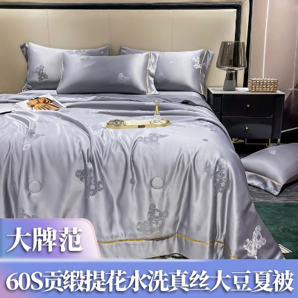 91家纺网 家纺一手货源 找家纺 （总）2经年：2025年潮流熊60S贡缎提花水洗真丝冰丝天丝大豆夏被四件套直播爆款
