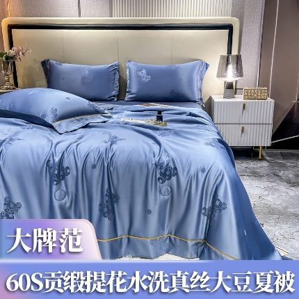 91家纺网 家纺一手货源 找家纺 （总）2经年：2025年潮流熊60S贡缎提花水洗真丝冰丝天丝大豆夏被四件套直播爆款