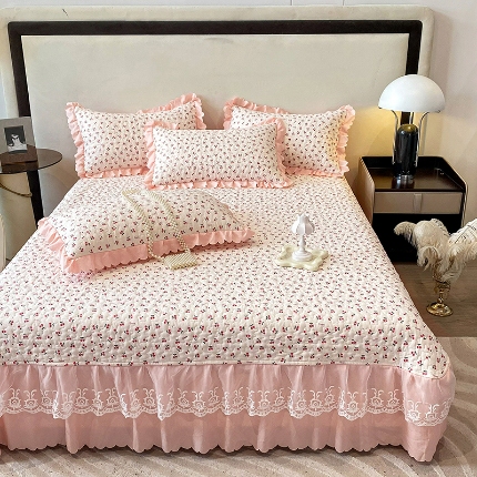 91家纺网 家纺一手货源 找家纺 苏米娜2024春夏A类小清新双层纱棉麻泡泡棉床盖三件套有氧提花小竺棉纯棉全棉泡泡纱床盖三件套