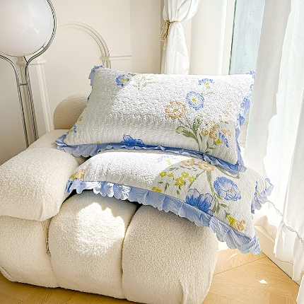 91家纺网 家纺一手货源 找家纺 （总）苏米娜2024春夏A类母婴级双层纱棉麻夹棉枕套一对泡泡纱泡泡棉全棉磨毛纯棉水洗棉夹棉花边枕套一对 