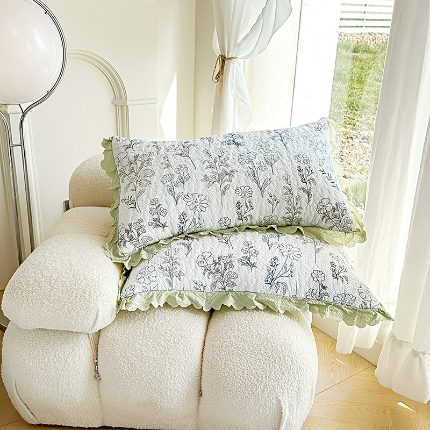 91家纺网 家纺一手货源 找家纺 （总）苏米娜2024春夏A类母婴级双层纱棉麻夹棉枕套一对泡泡纱泡泡棉全棉磨毛纯棉水洗棉夹棉花边枕套一对 