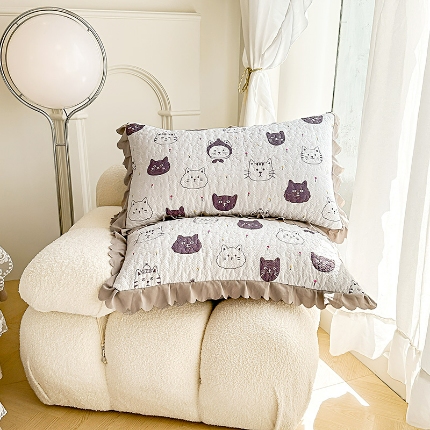 91家纺网 家纺一手货源 找家纺 （总）苏米娜2024春夏A类母婴级双层纱棉麻夹棉枕套一对泡泡纱泡泡棉全棉磨毛纯棉水洗棉夹棉花边枕套一对 